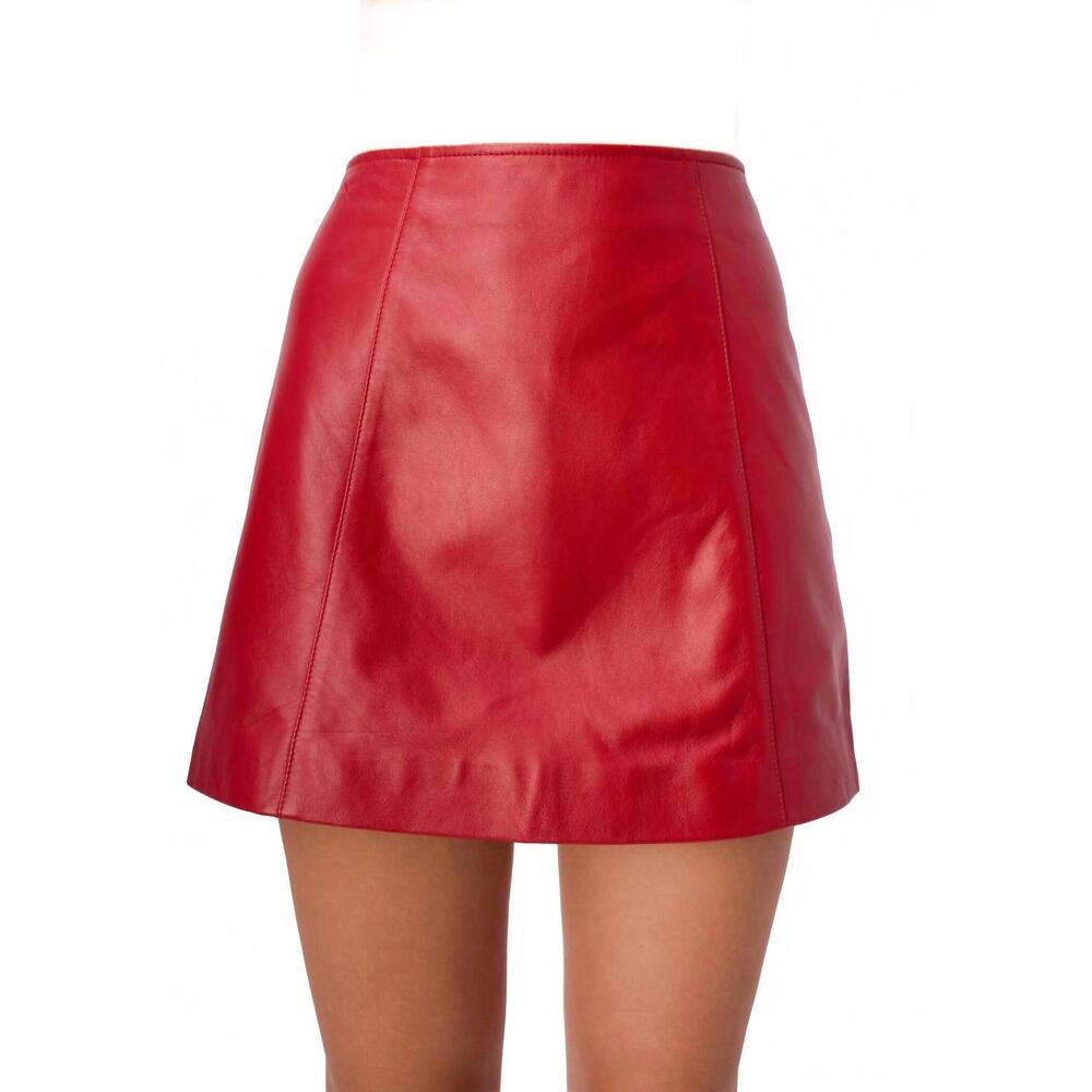 NEW CAMI NYC cillian genuine leather mini skirt in poppy